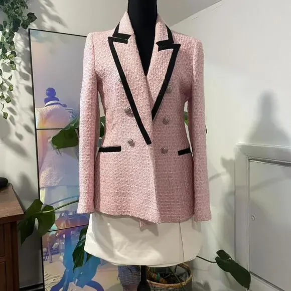 zara Pink and black tweed blazer size small - Picture 1 of 10